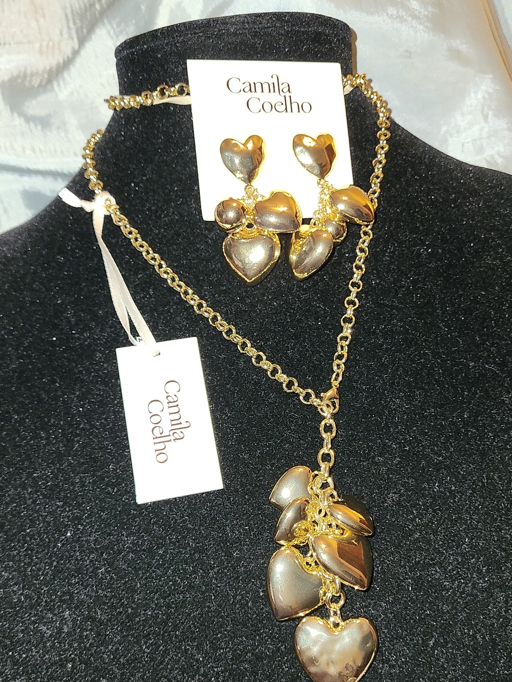 Camila Coelho Gold-Tone Heart Charm Necklace and Earrings Set